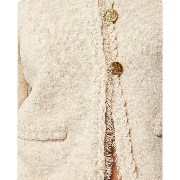 J.Crew Cream Bouclé Fringe Sweater Jacket 2X NWT Gold Button Blazer - Picture 4 of 8